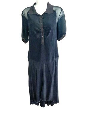 Prada Black Silk Blend Sheer Sleeve Dress IT42 Italy